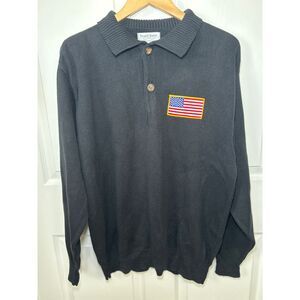 Tricots St. Raphael Men's Black Knit Pullover Sweater Size‎ L American Flag